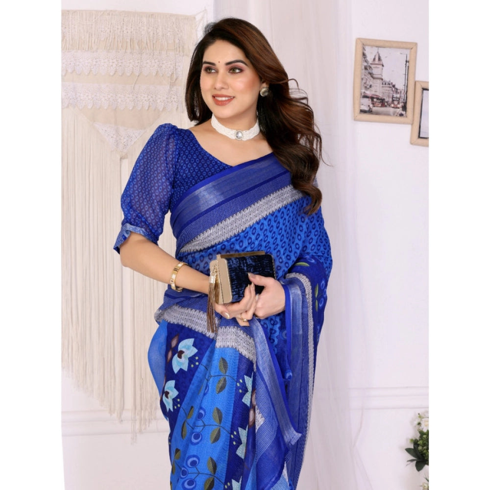 Traditional Women's Linen Cotton Printed Saree With Blouse Piece
