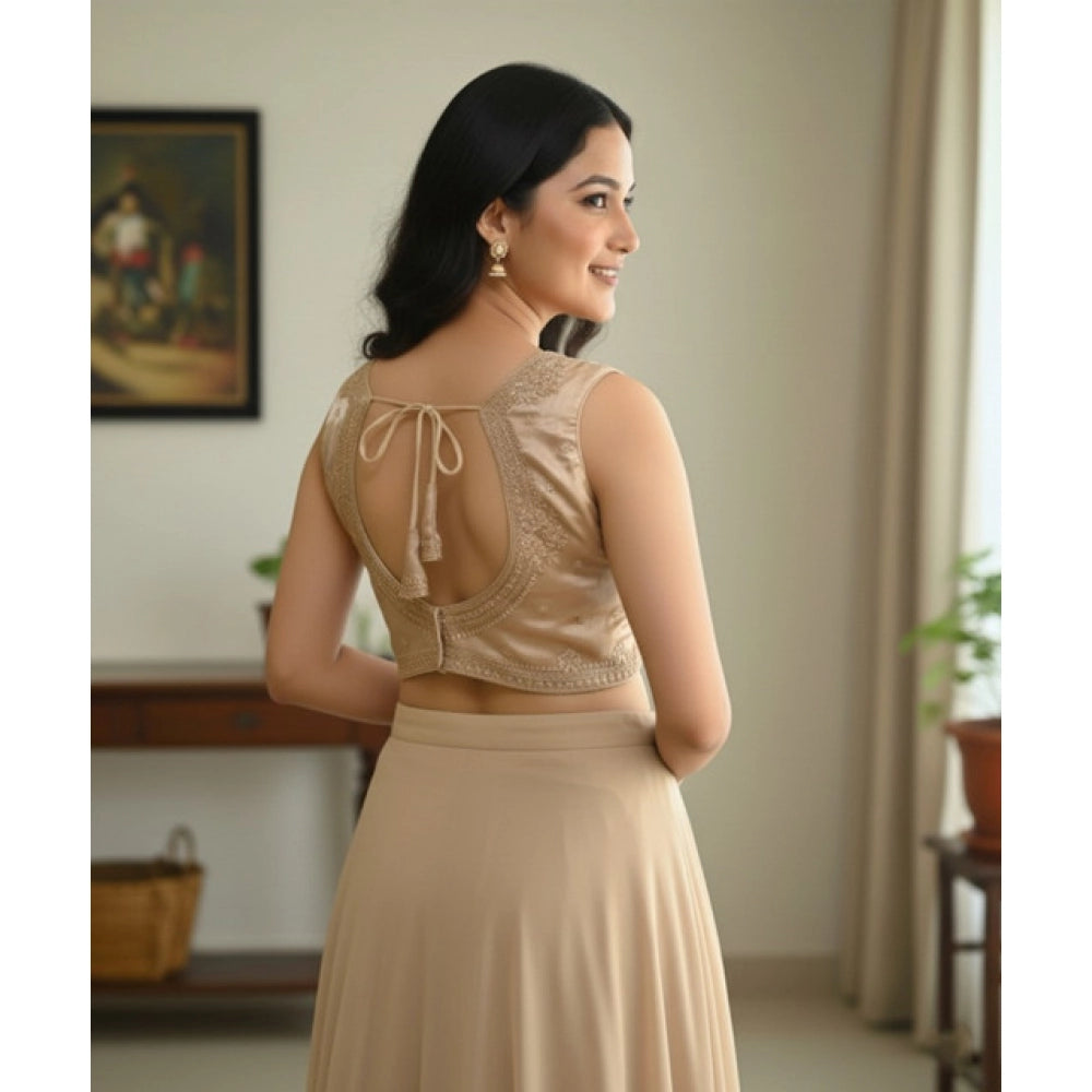 Wonderful Women's Zimmi Choo Embroidered V-Neck Padded Blouse (Beige 38 Ready, Self Alterable 36 to 40)