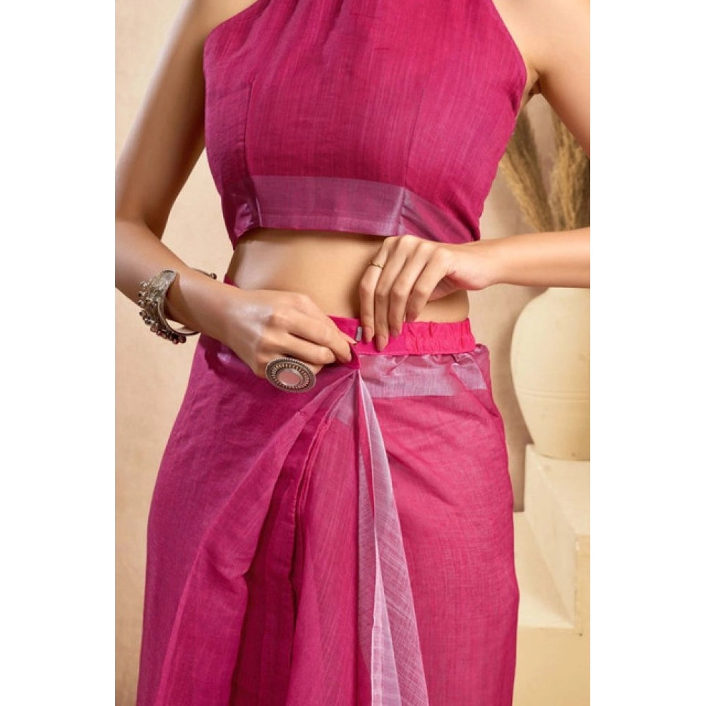 Designer Women's Faux Linen Printed Ready-to-Wear Saree With Blouse Piece (Pink)