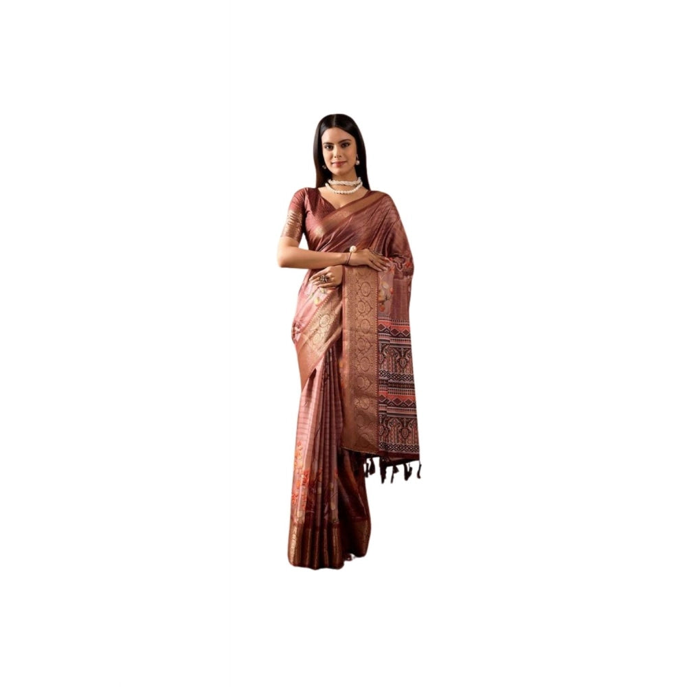 Adorable Women's Faux Silk Printed Saree With Blouse Piece