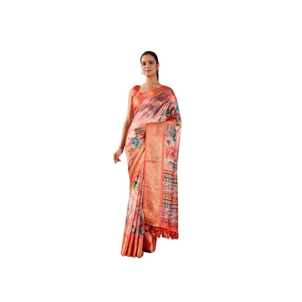 Adorable Women's Faux Silk Printed Saree With Blouse Piece