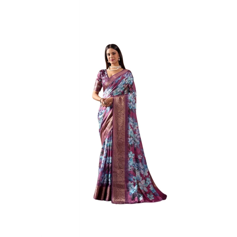 Adorable Women's Faux Silk Printed Saree With Blouse Piece