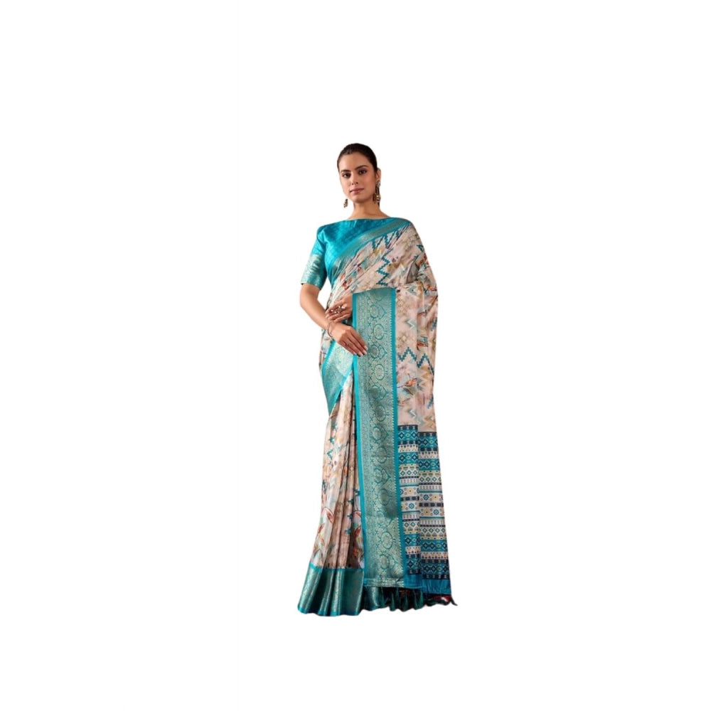 Adorable Women's Faux Silk Printed Saree With Blouse Piece