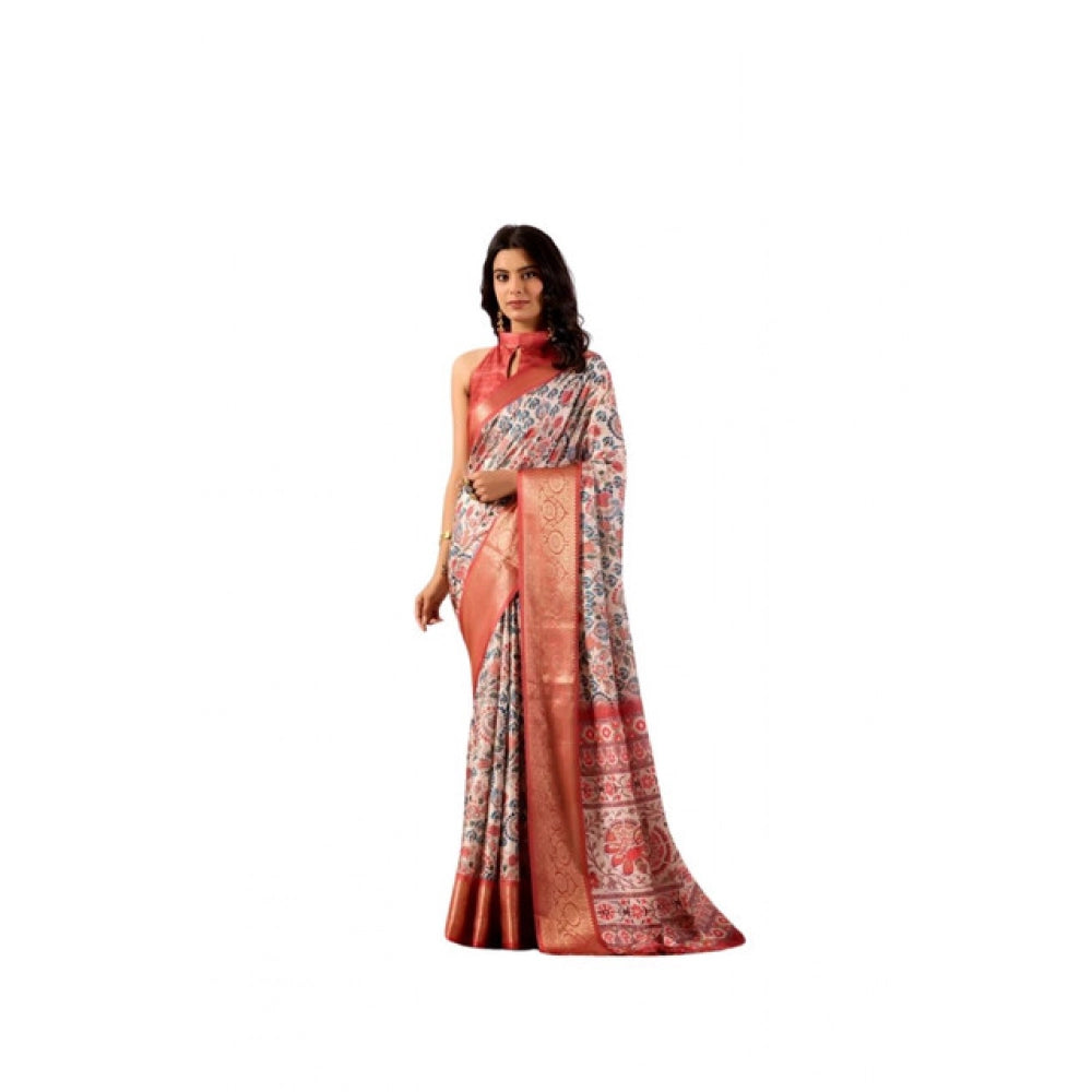Adorable Women's Faux Silk Printed Saree With Blouse Piece