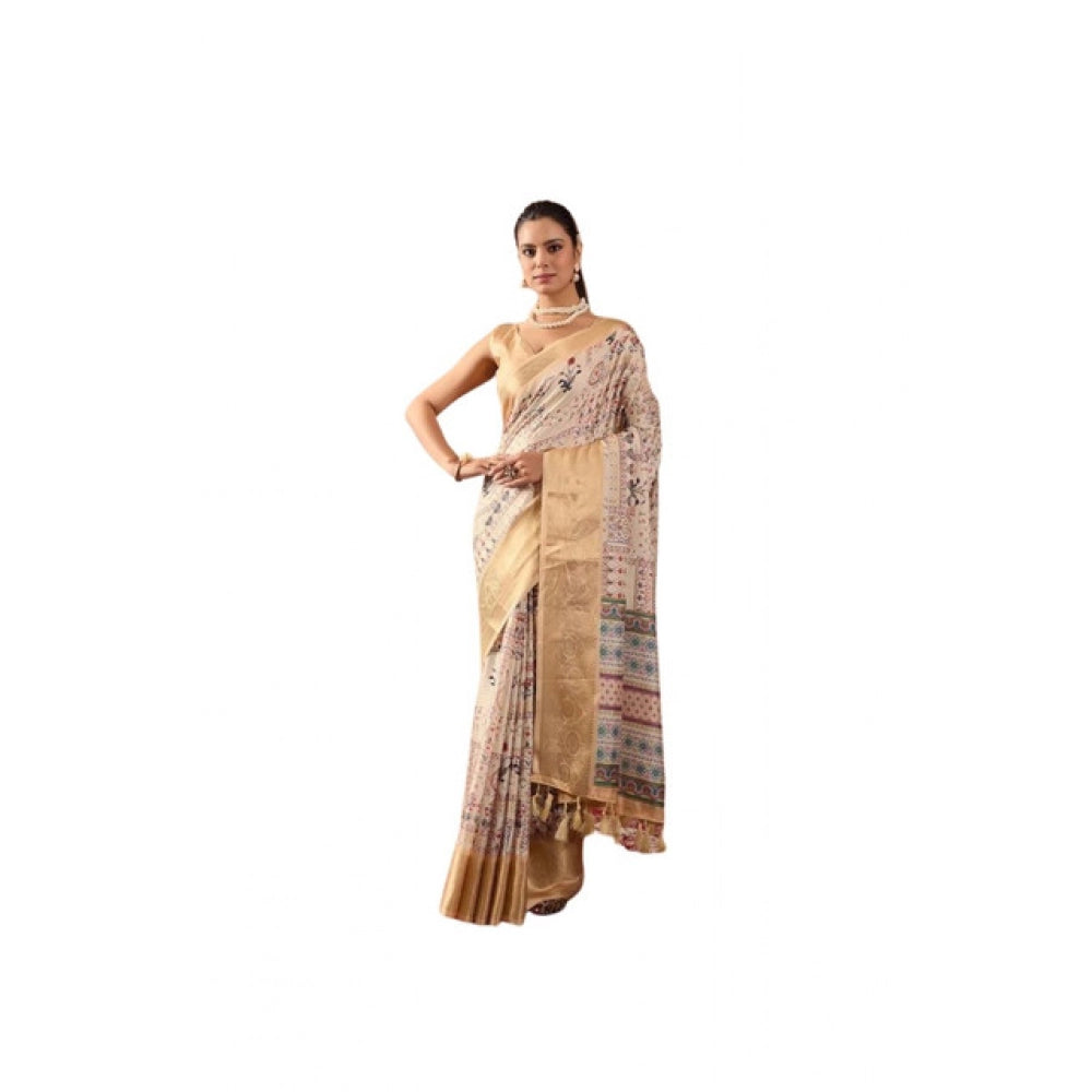 Adorable Women's Faux Silk Printed Saree With Blouse Piece