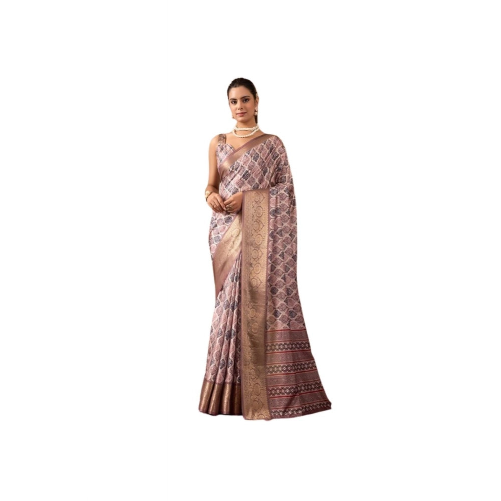 Stylish Women's Faux Silk Printed Saree With Blouse Piece