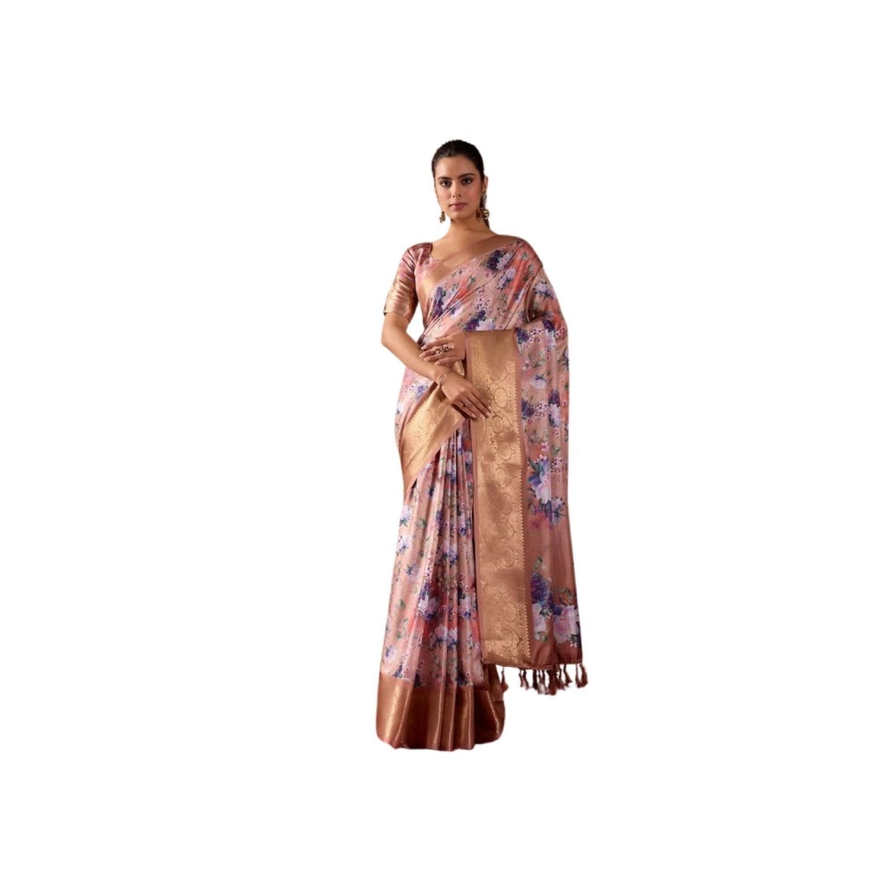 Stylish Women's Faux Silk Printed Saree With Blouse Piece