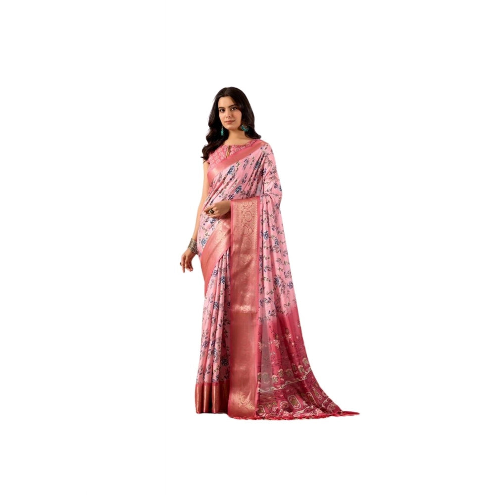Stylish Women's Faux Banarasi Silk Printed Saree With Blouse Piece