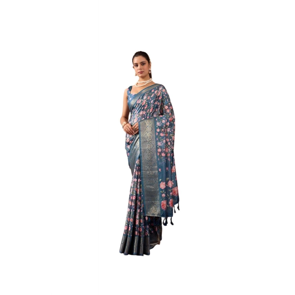 Stylish Women's Faux Silk Printed Saree With Blouse Piece