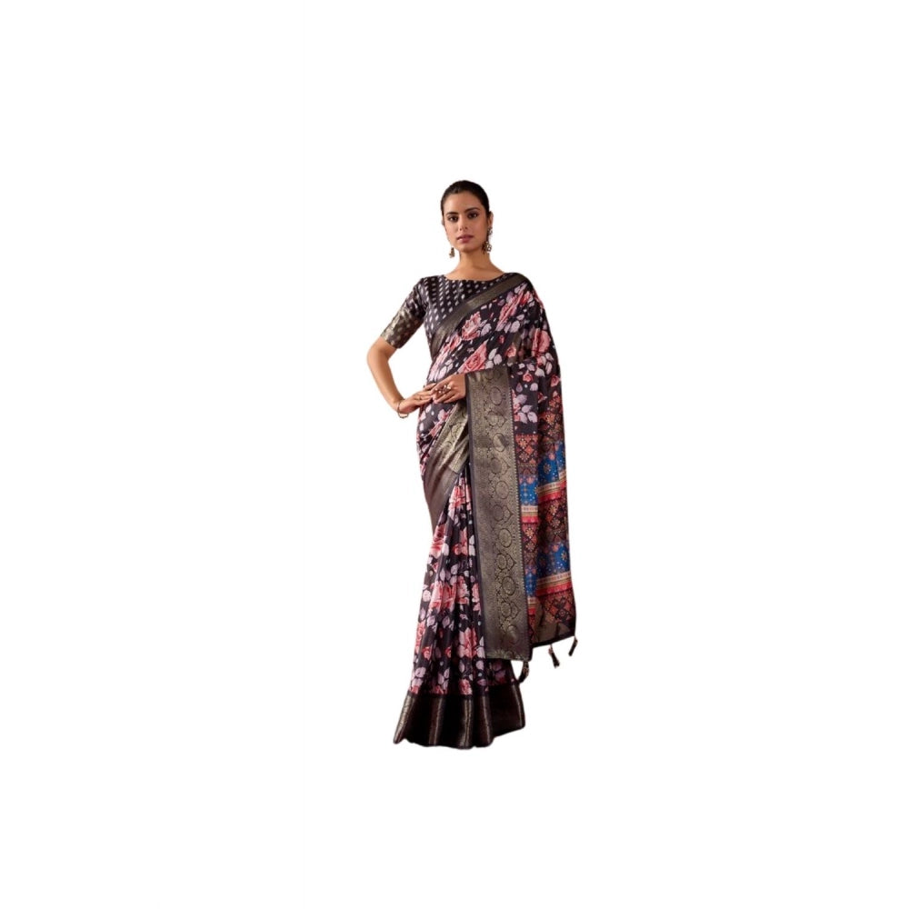Stylish Women's Faux Silk Printed Saree With Blouse Piece