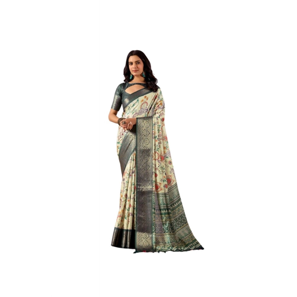 Stylish Women's Faux Silk Printed Saree With Blouse Piece