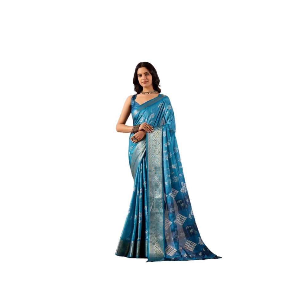 Stylish Women's Faux Banarasi Silk Woven Saree With Blouse Piece