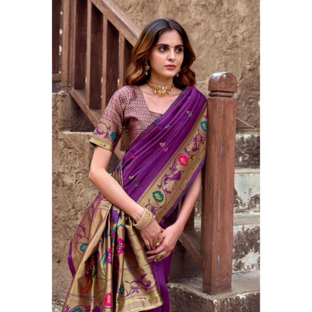 Versatile Women's Silk Blend Woven Saree With Blouse Piece