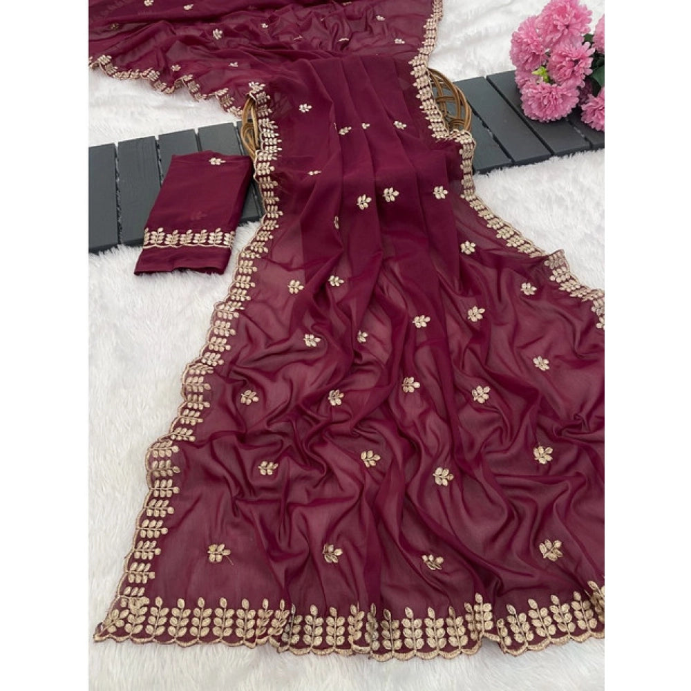 Facinating Women's Georgette Embroidered Saree With Blouse Piece