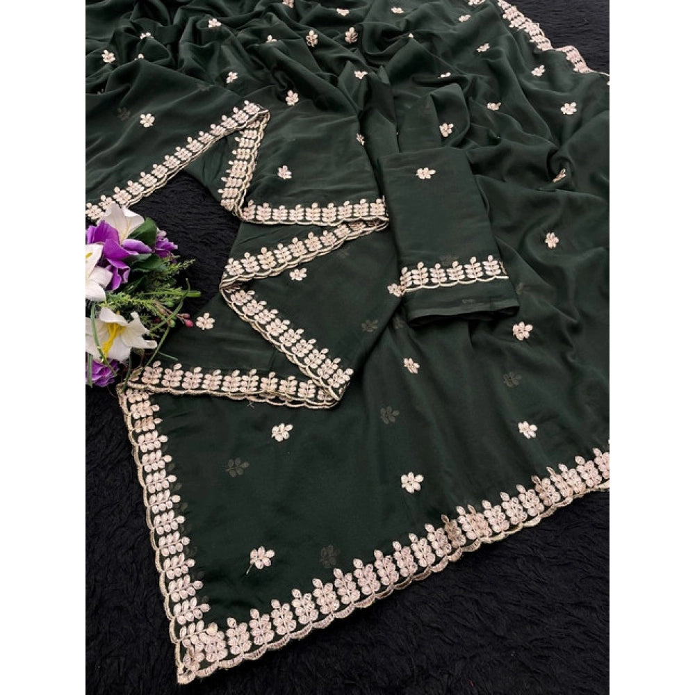 Facinating Women's Georgette Embroidered Saree With Blouse Piece