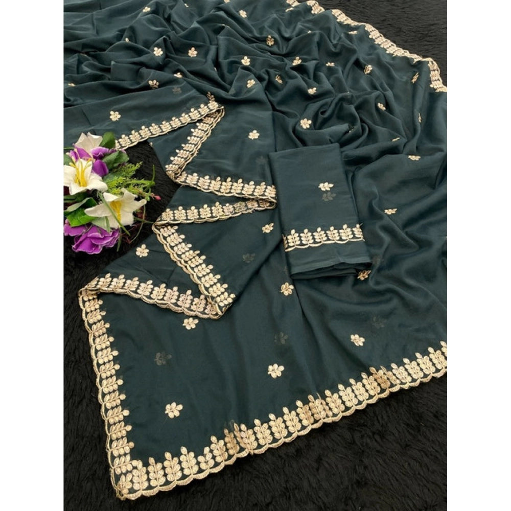 Facinating Women's Georgette Embroidered Saree With Blouse Piece