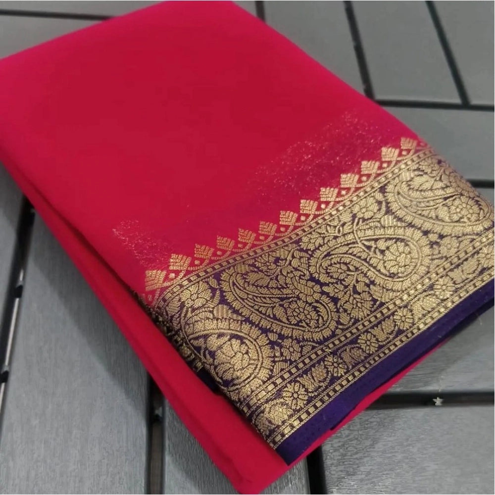 Sophisticated Women's Crepe Chit Pallu Solid Saree With Blouse Piece