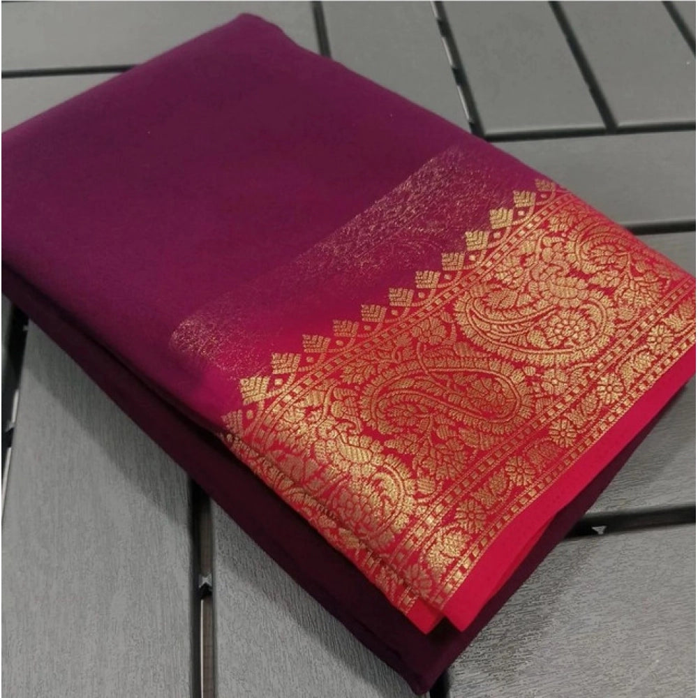 Sophisticated Women's Crepe Chit Pallu Solid Saree With Blouse Piece