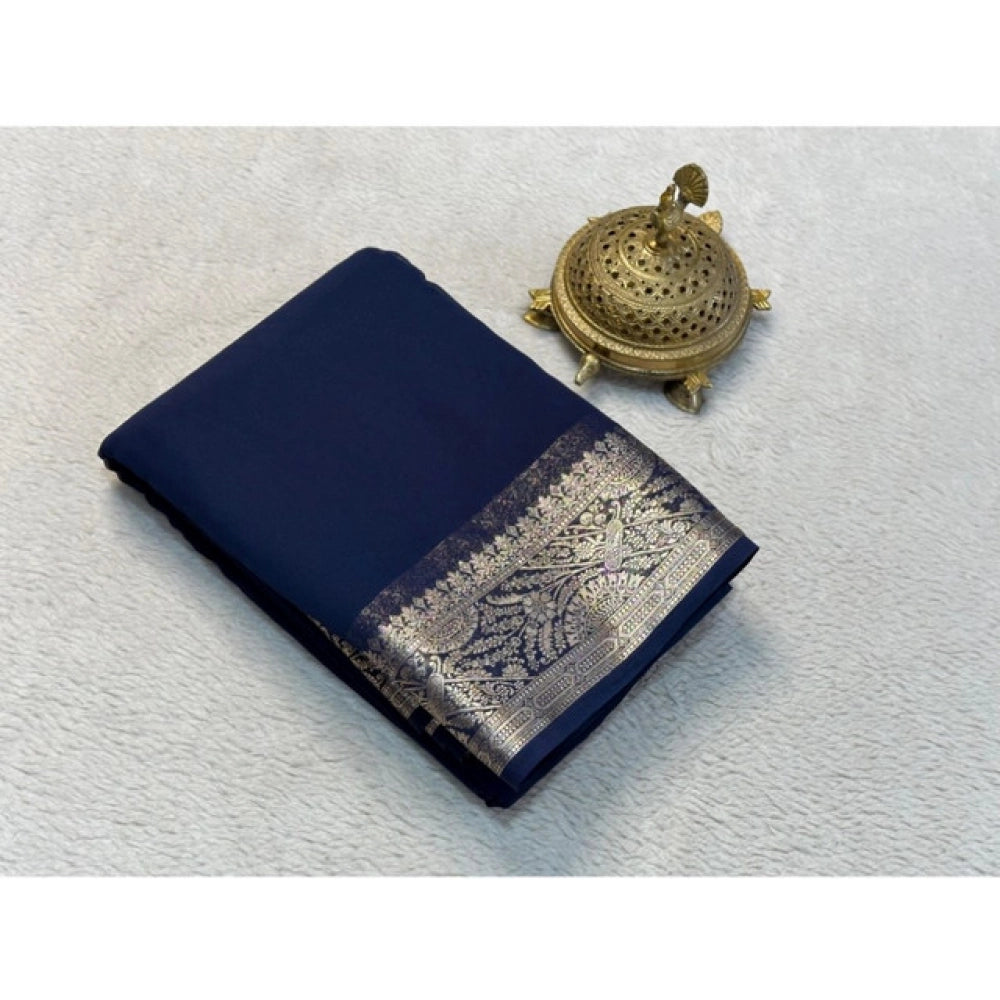 Sophisticated Women's Crepe Chit Pallu Solid Saree With Blouse Piece