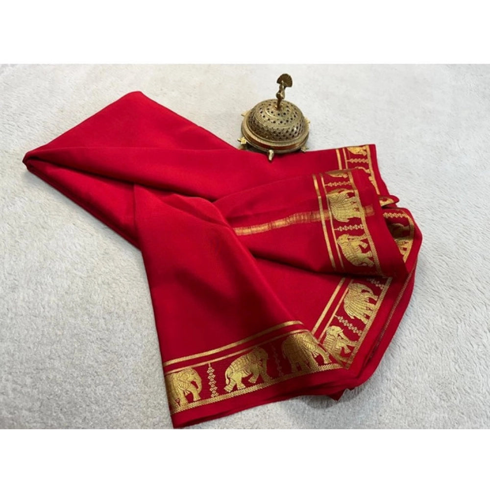 Sophisticated Women's Crepe Chit Pallu Solid Saree With Blouse Piece