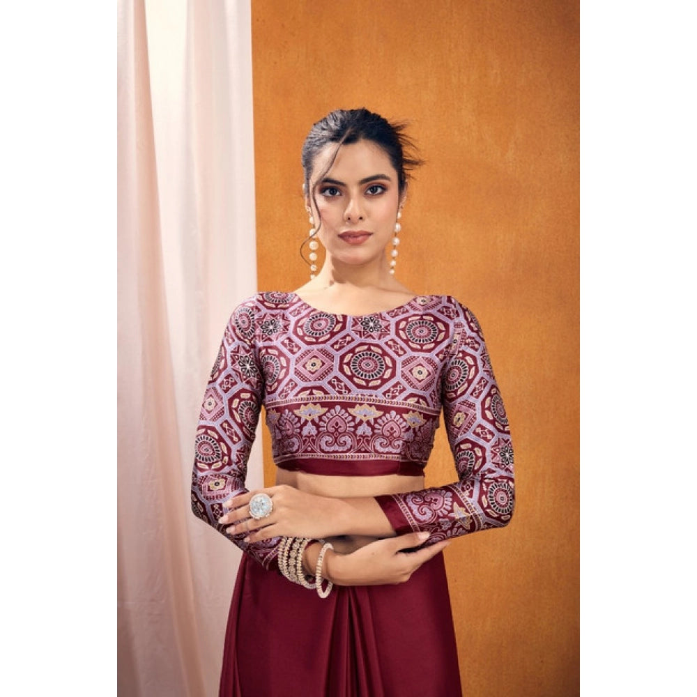 Feminine Women's Satin Crepe Printed Saree With Blouse Piece