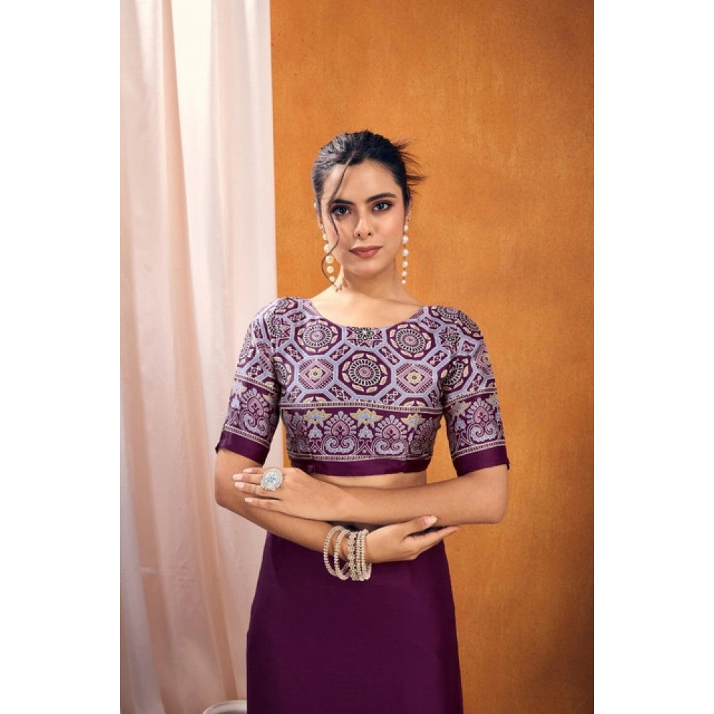 Feminine Women's Satin Crepe Printed Saree With Blouse Piece