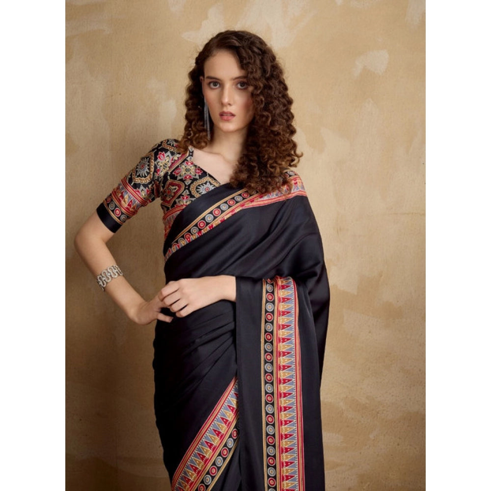 Feminine Women's Satin Crepe Printed Saree With Blouse Piece