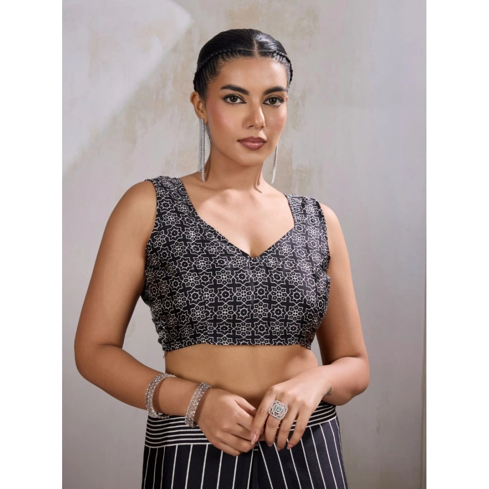 Feminine Women's Satin Crepe Printed Saree With Blouse Piece