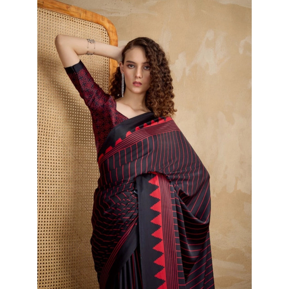 Feminine Women's Satin Crepe Printed Saree With Blouse Piece