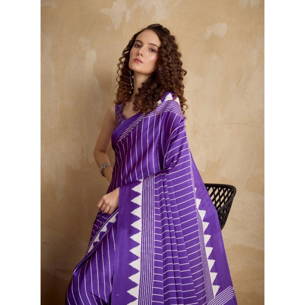 Feminine Women's Satin Crepe Printed Saree With Blouse Piece