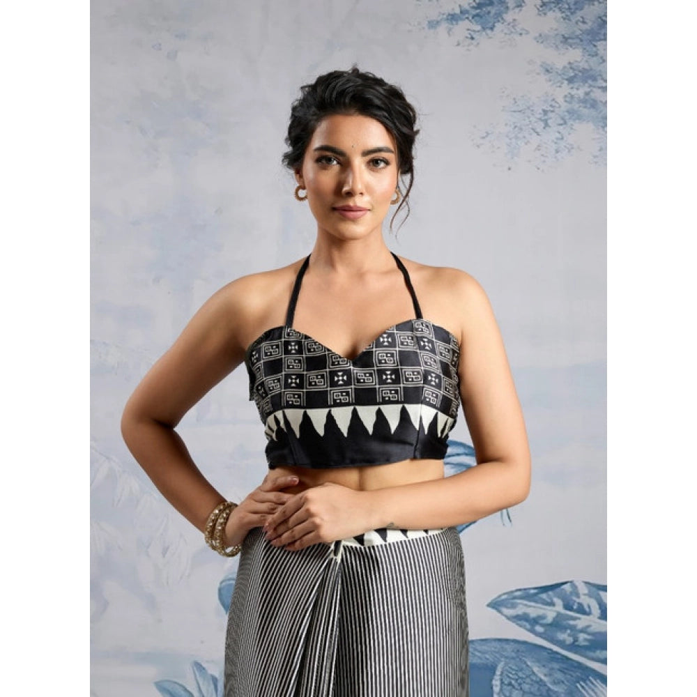 Fashionista Women's Satin Crepe Printed Saree With Blouse Piece