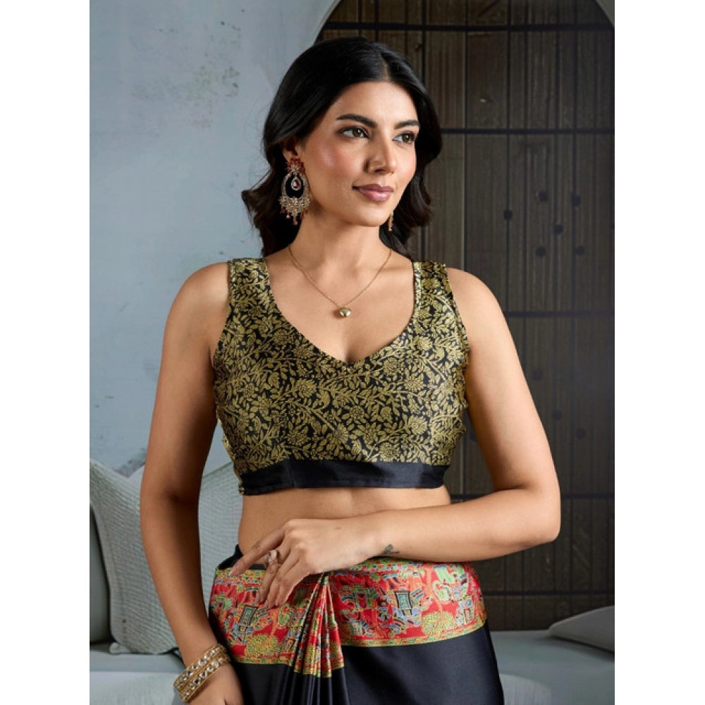 Fashionista Women's Satin Crepe Printed Saree With Blouse Piece