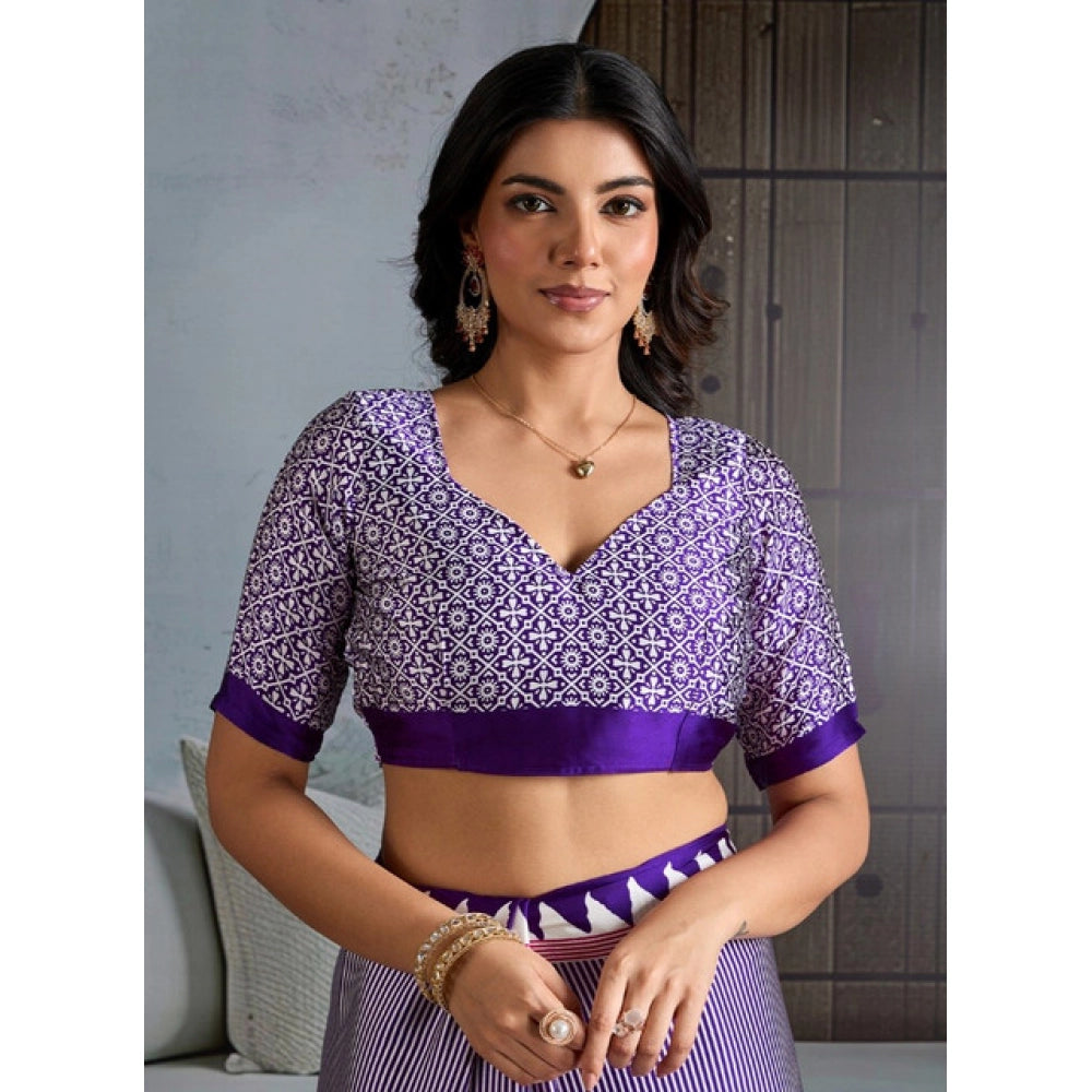 Fashionista Women's Satin Crepe Printed Saree With Blouse Piece