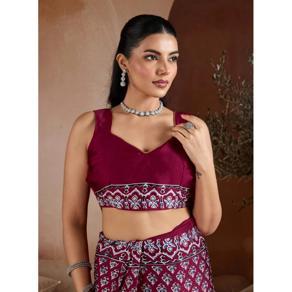 Unique Women's Satin Crepe Printed Saree With Blouse Piece