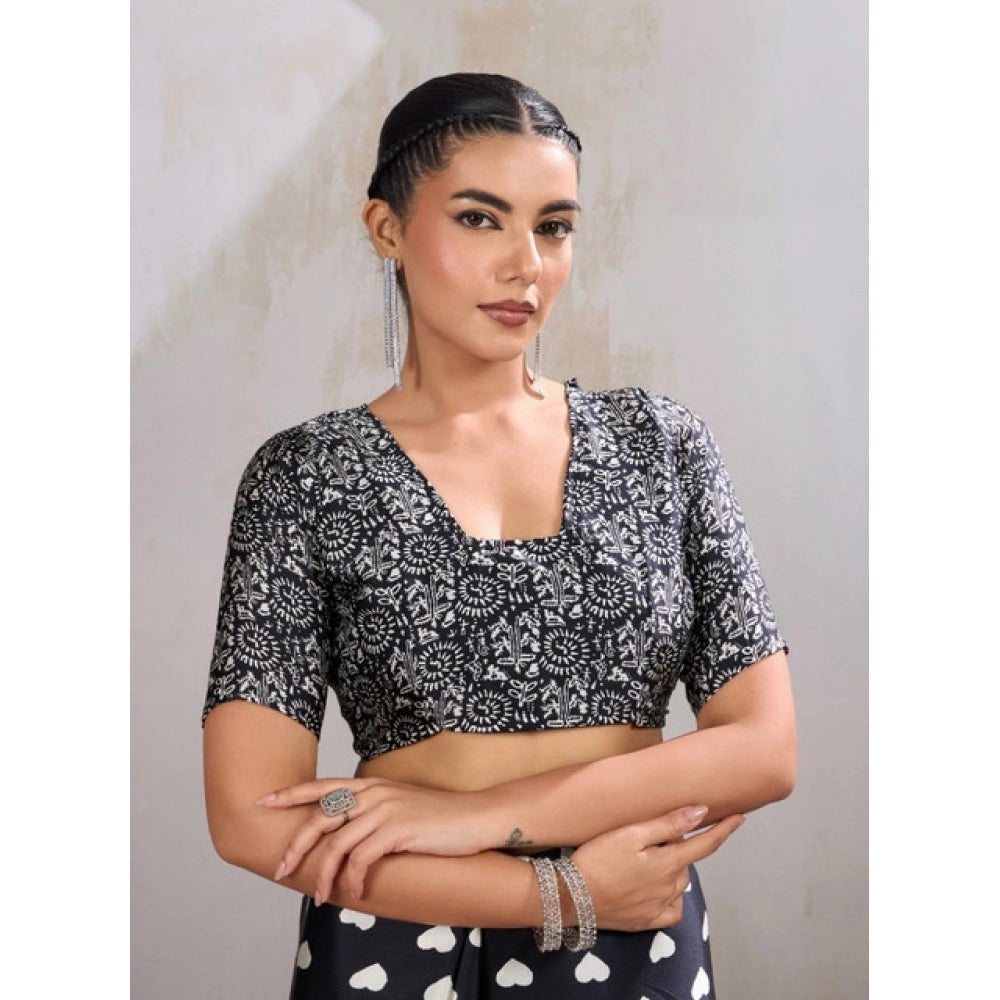 Unique Women's Satin Crepe Printed Saree With Blouse Piece