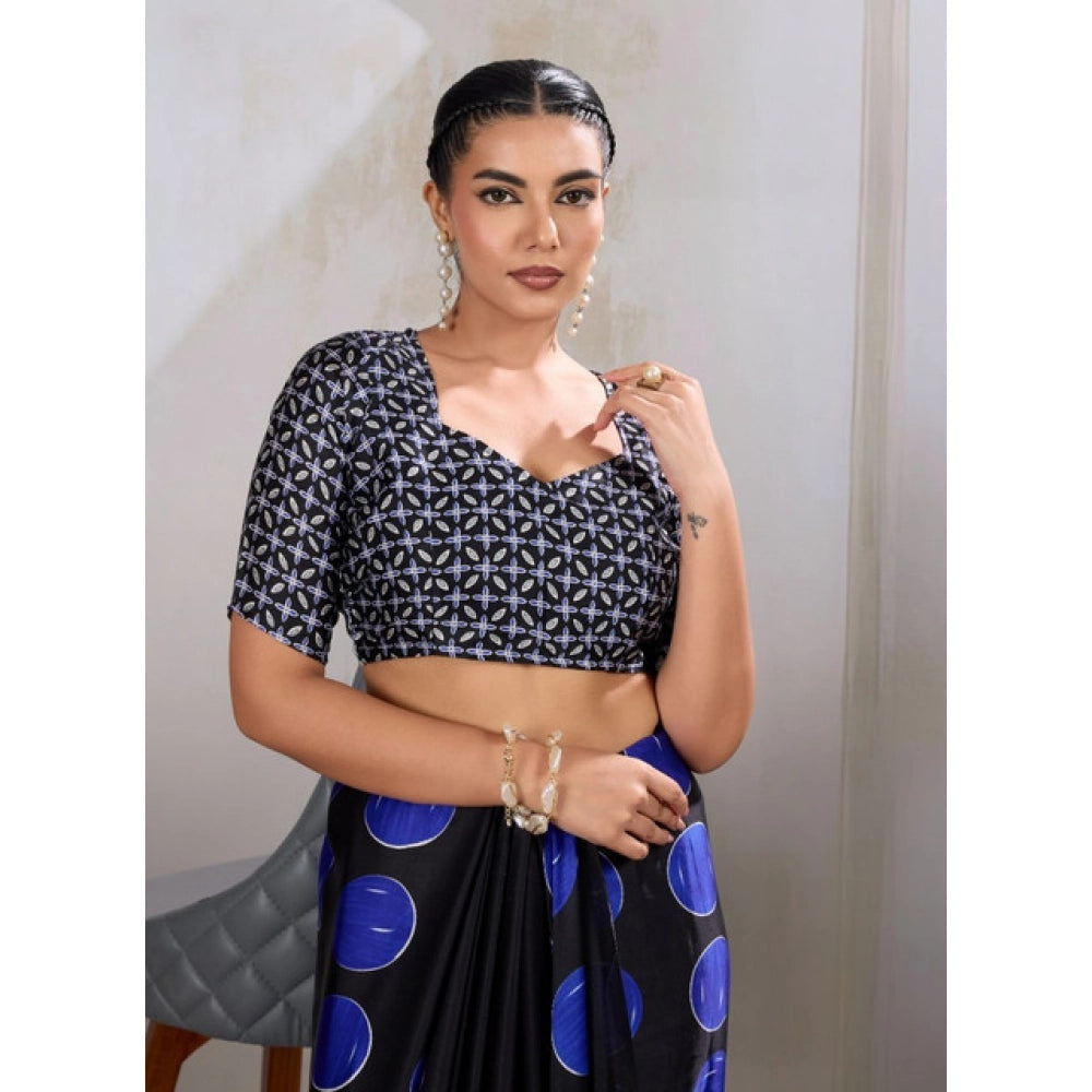 Unique Women's Satin Crepe Printed Saree With Blouse Piece