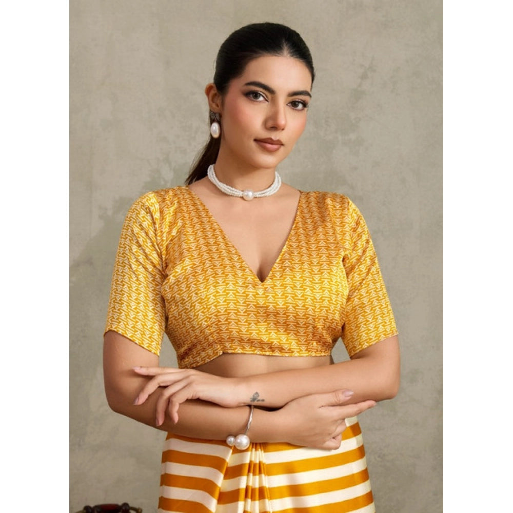 Classic Women's Satin Crepe Printed Saree With Blouse Piece