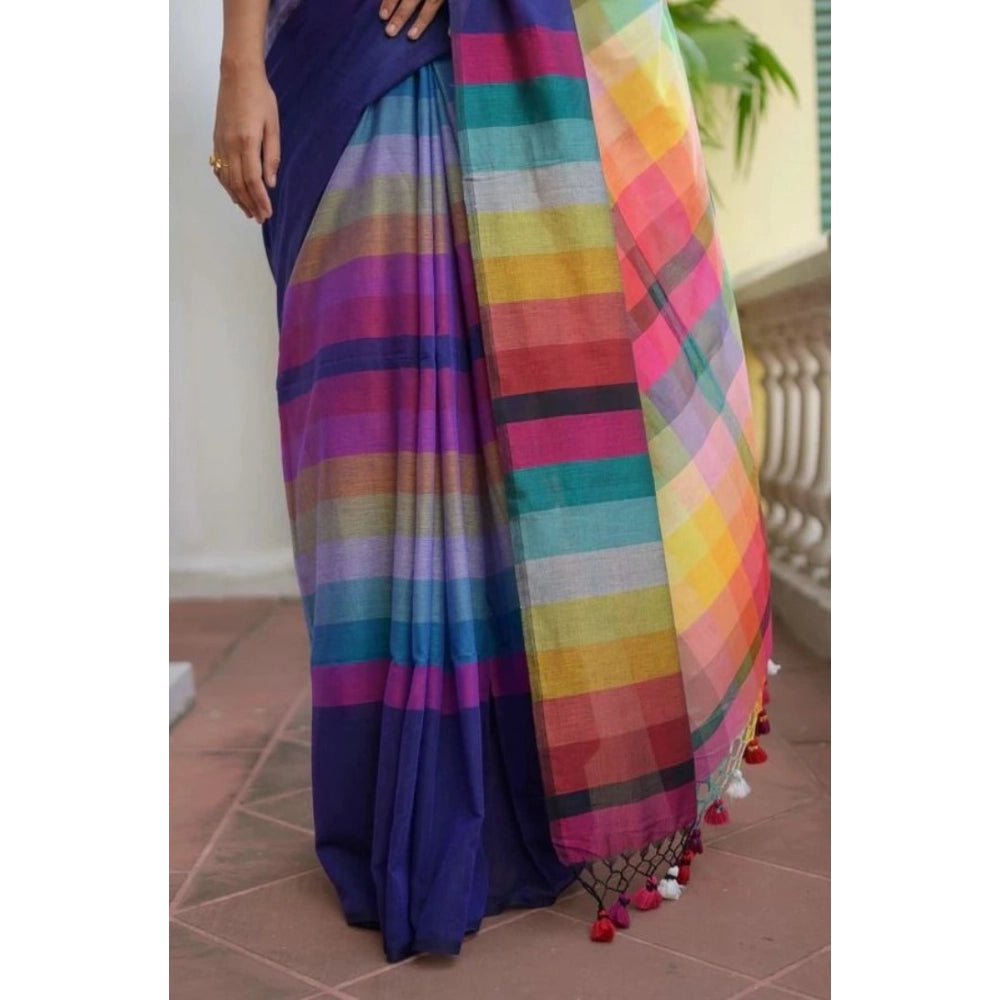 Elite Women's Linen Printed Saree With Blouse Piece