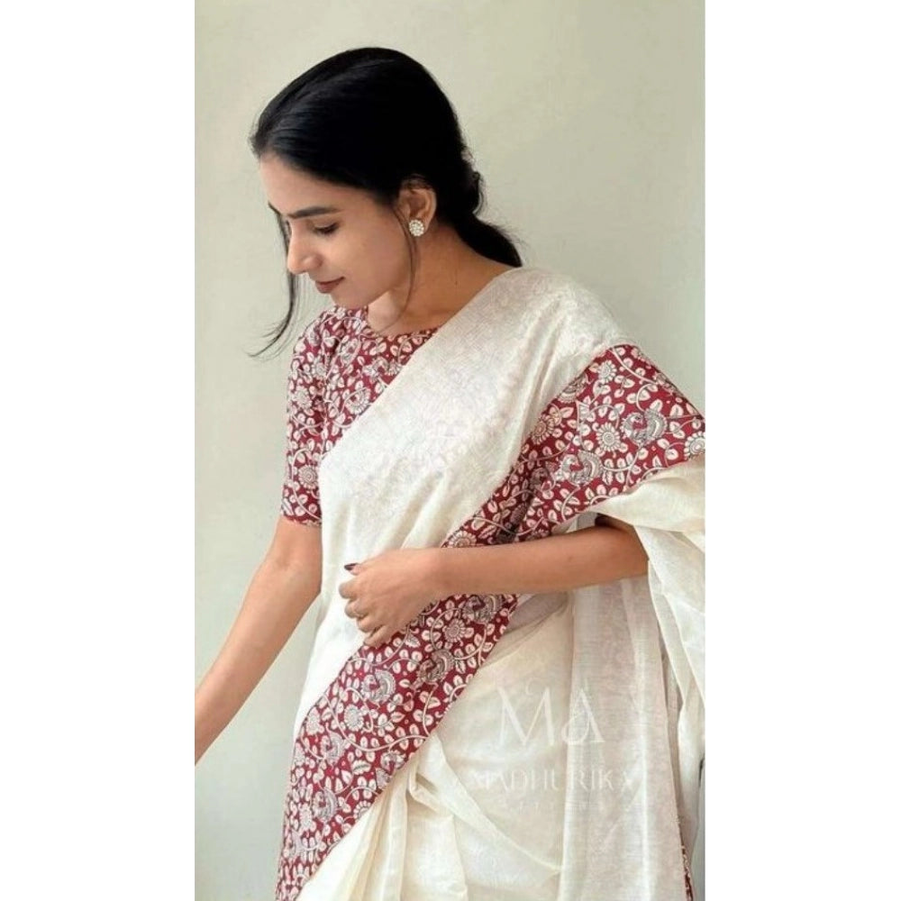 Elite Women's Linen Printed Saree With Blouse Piece