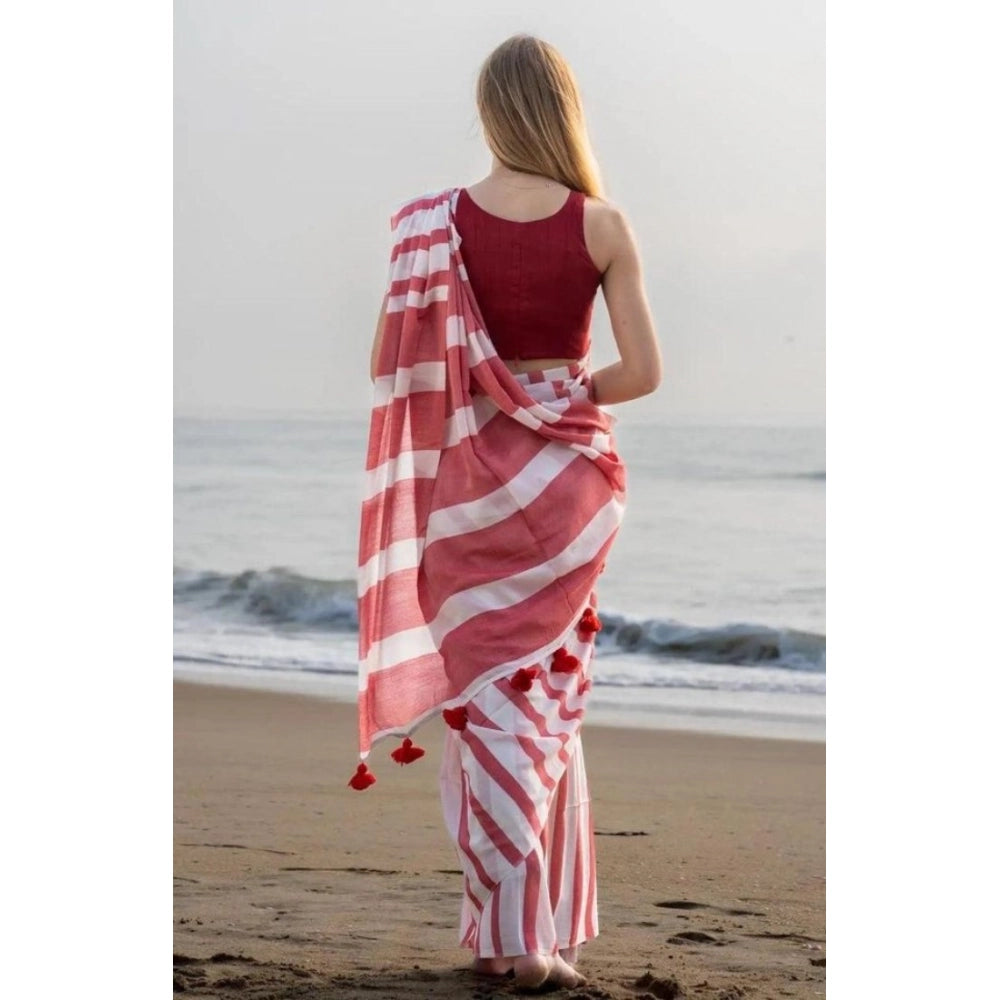 Embellished Women's Linen Printed Saree With Blouse Piece