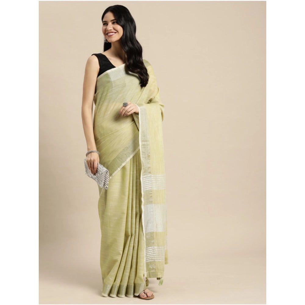 Wonderful Women's Linen Cotton Printed Saree With Blouse Piece