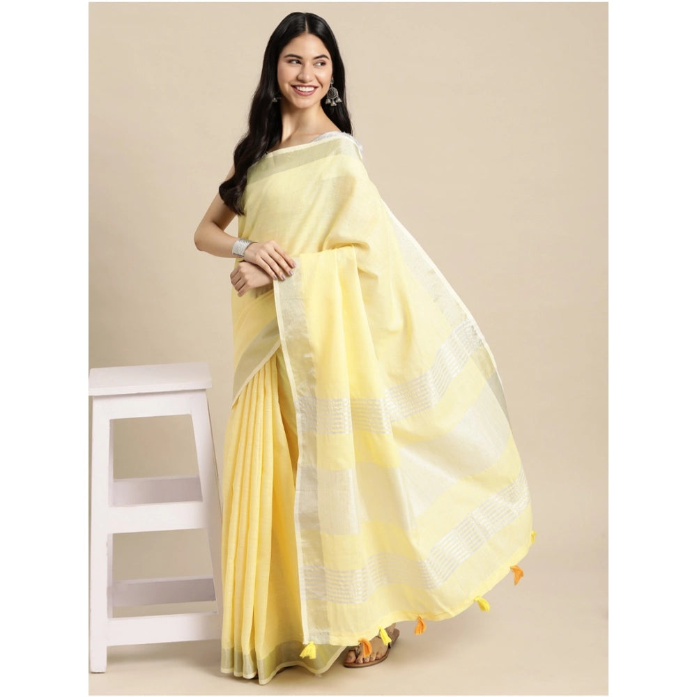 Wonderful Women's Linen Cotton Printed Saree With Blouse Piece
