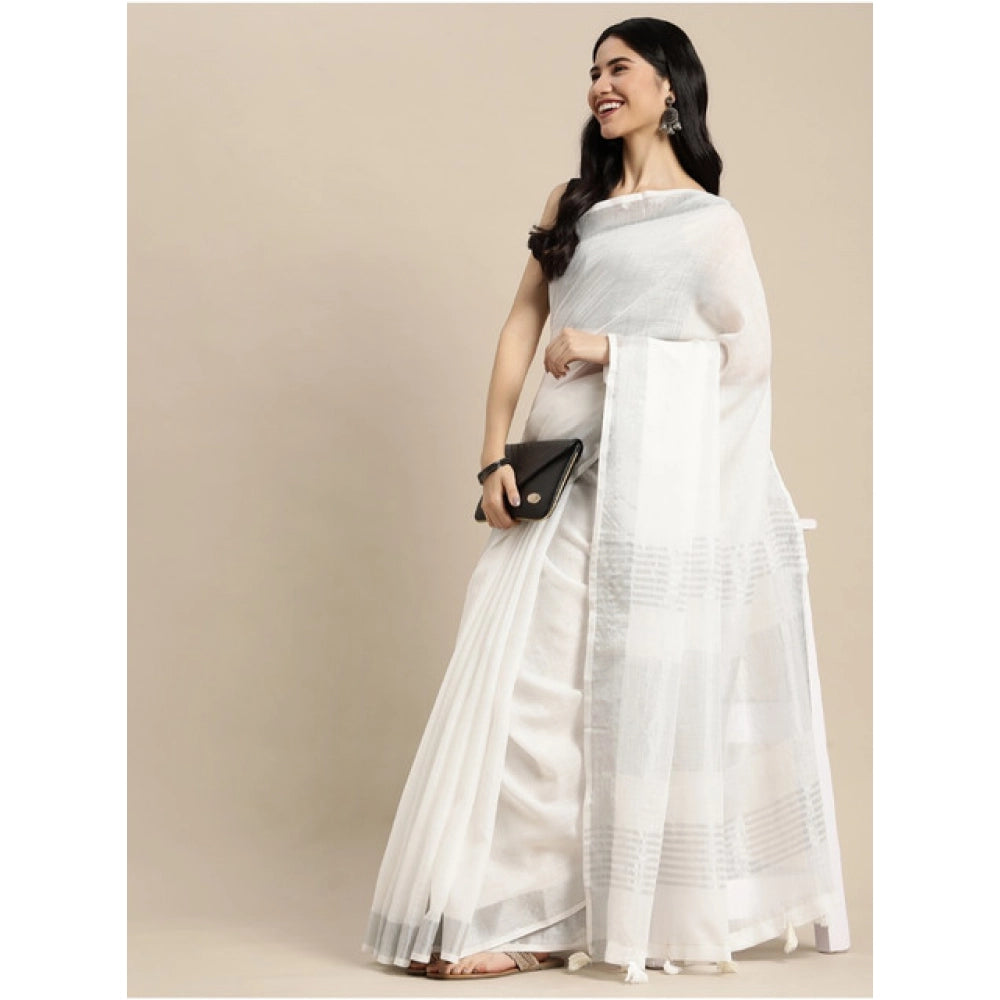 Wonderful Women's Linen Cotton Printed Saree With Blouse Piece