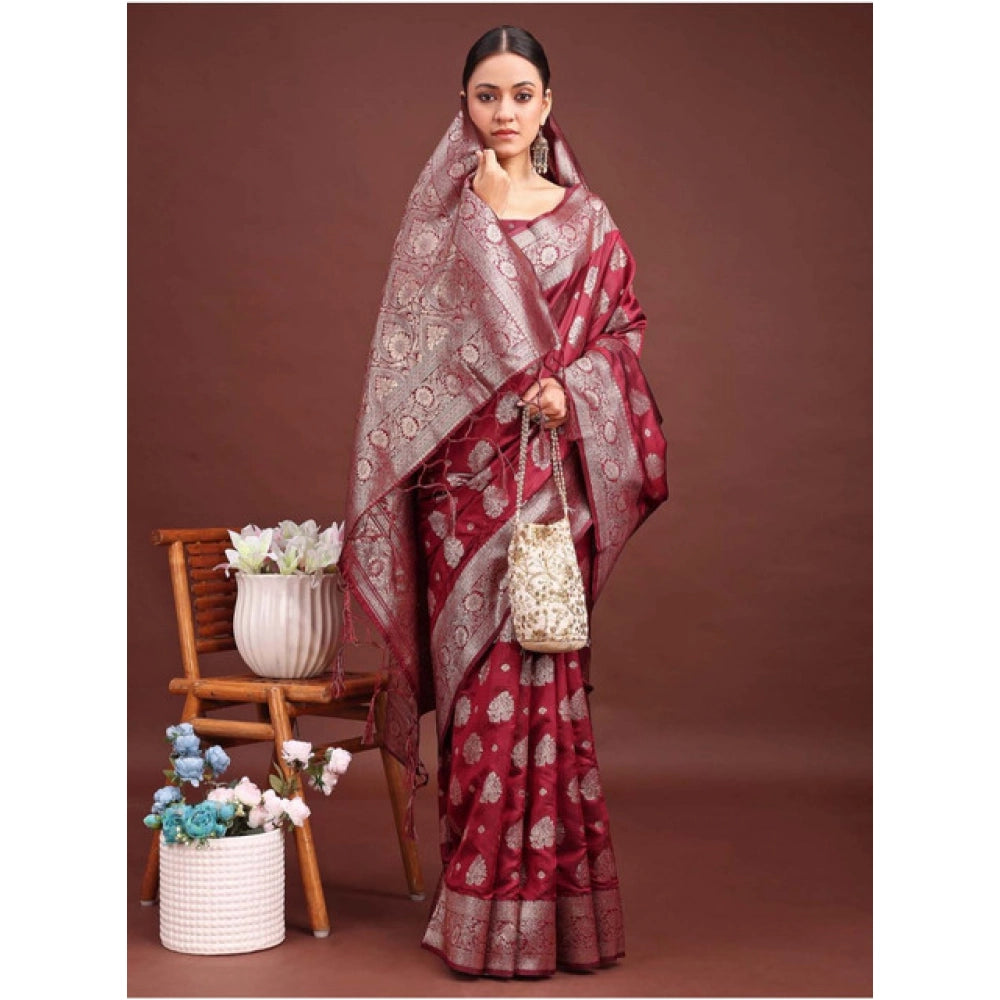 Designer Women's Banarasi Silk Printed Saree With Blouse Piece