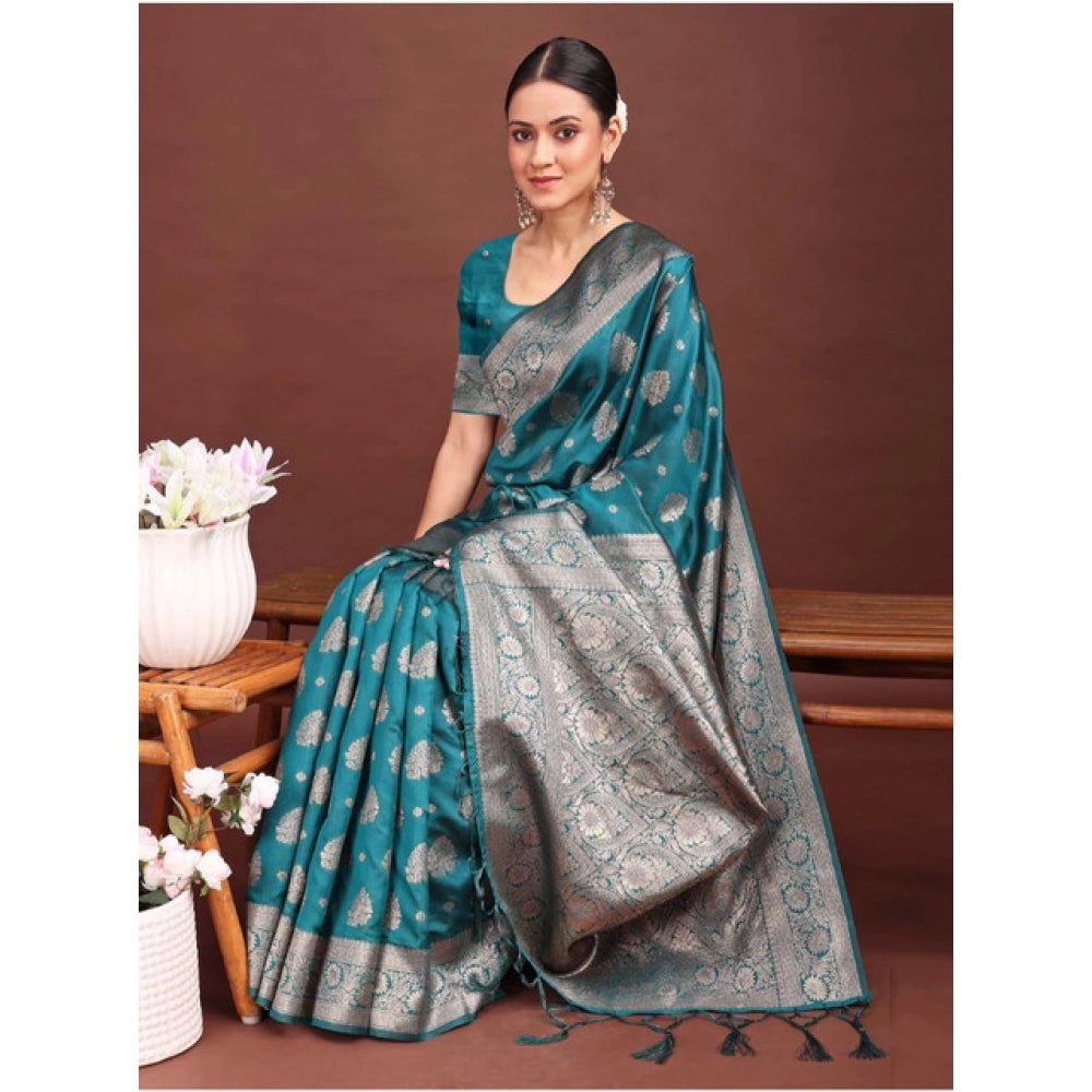Designer Women's Banarasi Silk Printed Saree With Blouse Piece