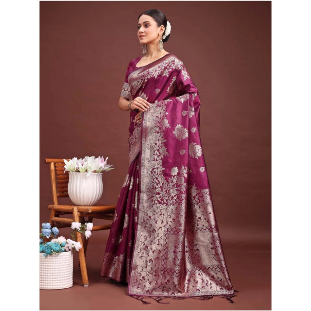 Designer Women's Banarasi Silk Printed Saree With Blouse Piece