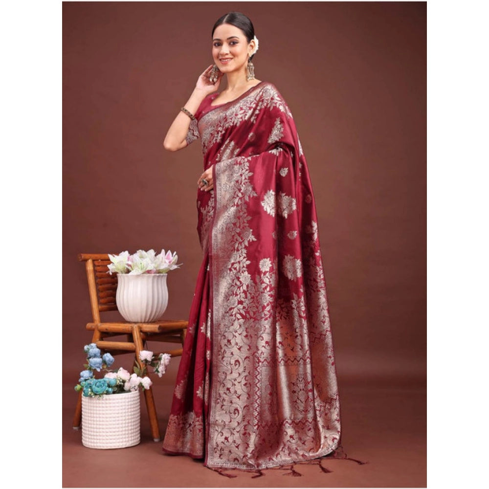 Designer Women's Banarasi Silk Printed Saree With Blouse Piece
