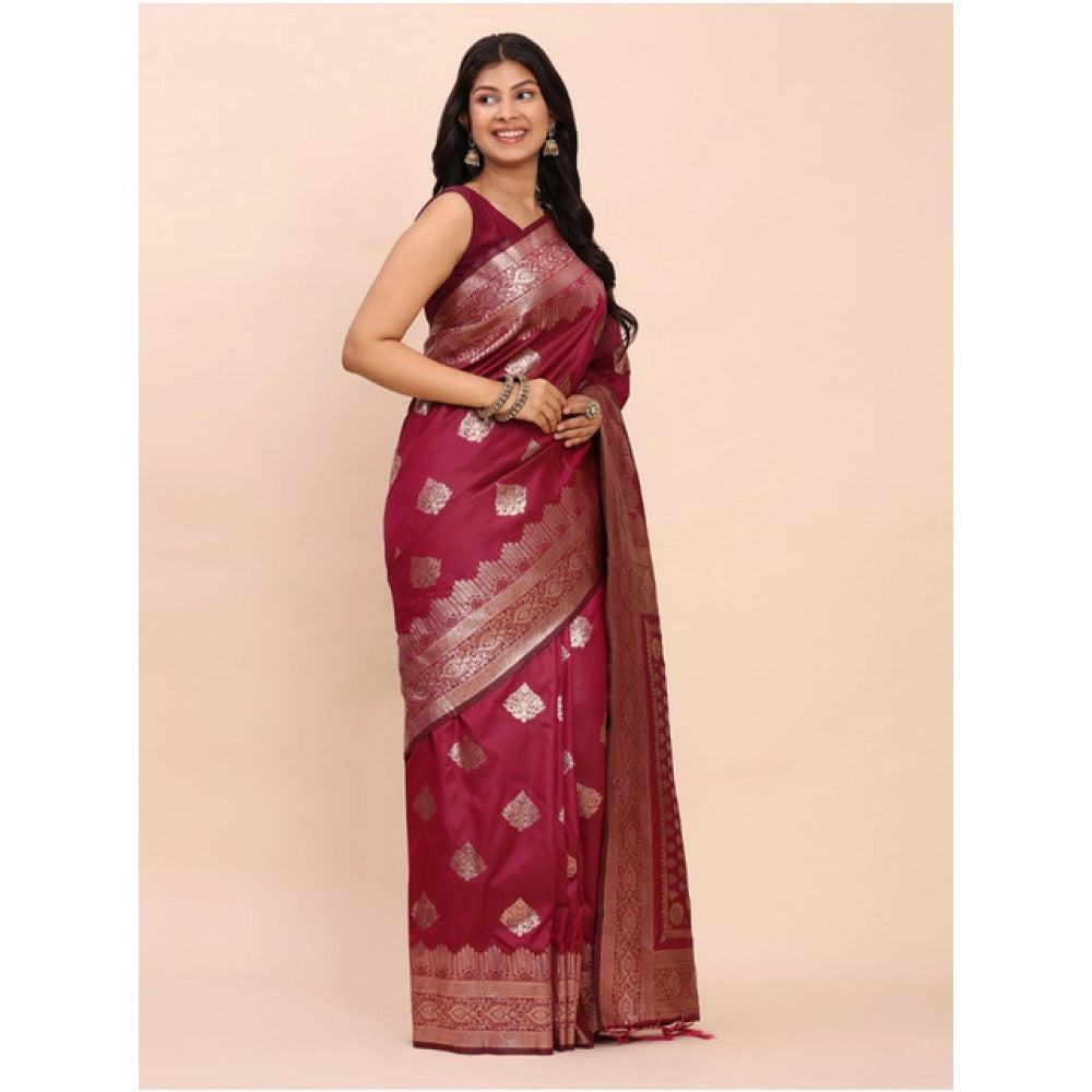 Beautiful Women's Banarasi Silk Printed Saree With Blouse Piece