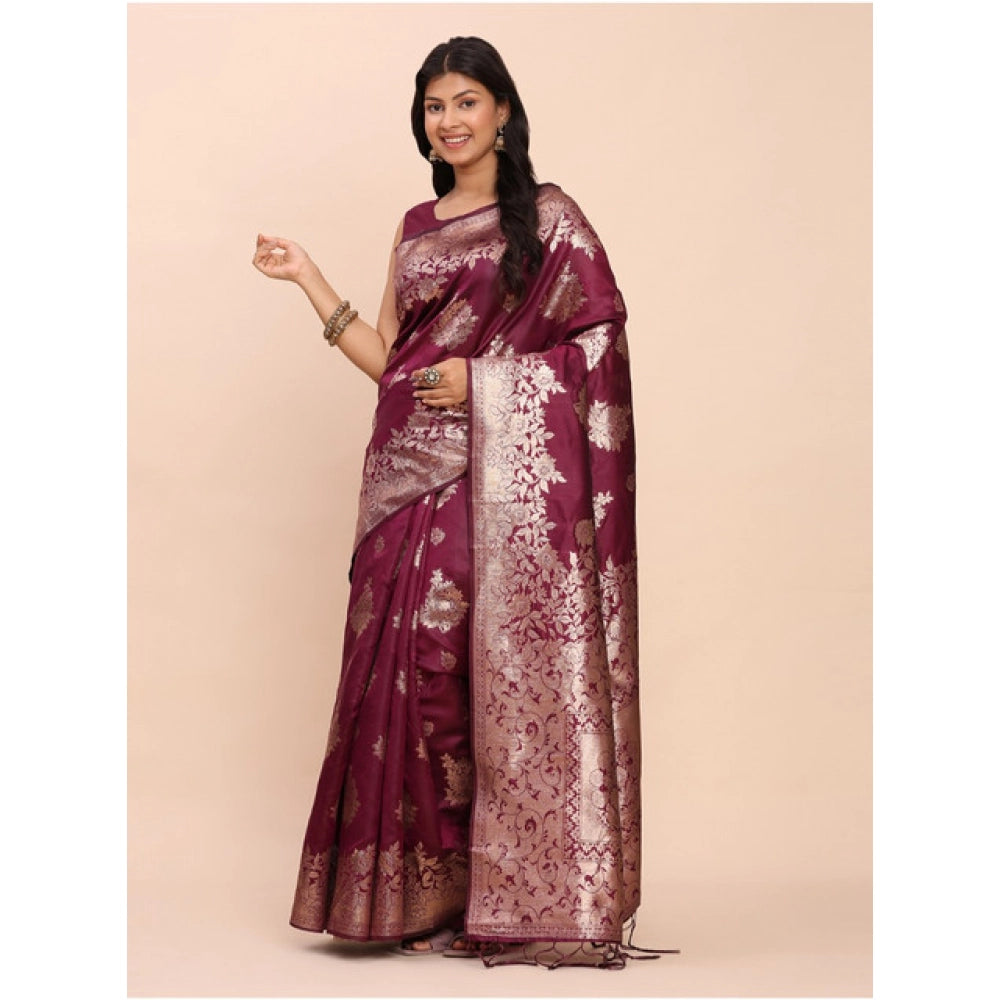 Beautiful Women's Banarasi Silk Printed Saree With Blouse Piece