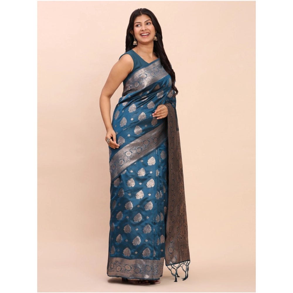 Beautiful Women's Banarasi Silk Printed Saree With Blouse Piece